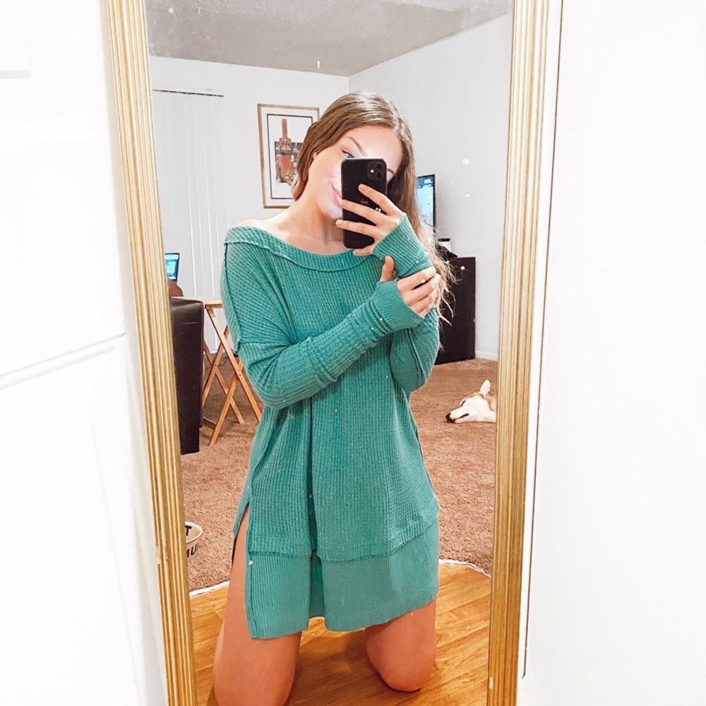 Free People teal sweater dress/top